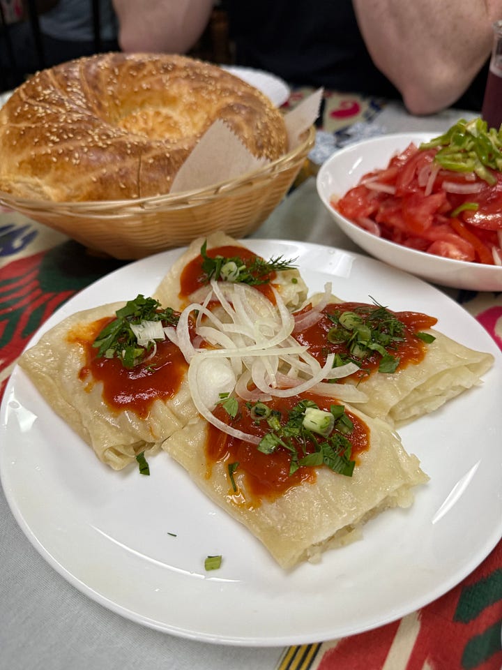 Non, Achichuk Salad, and Khonoom at Kashkar Cafe