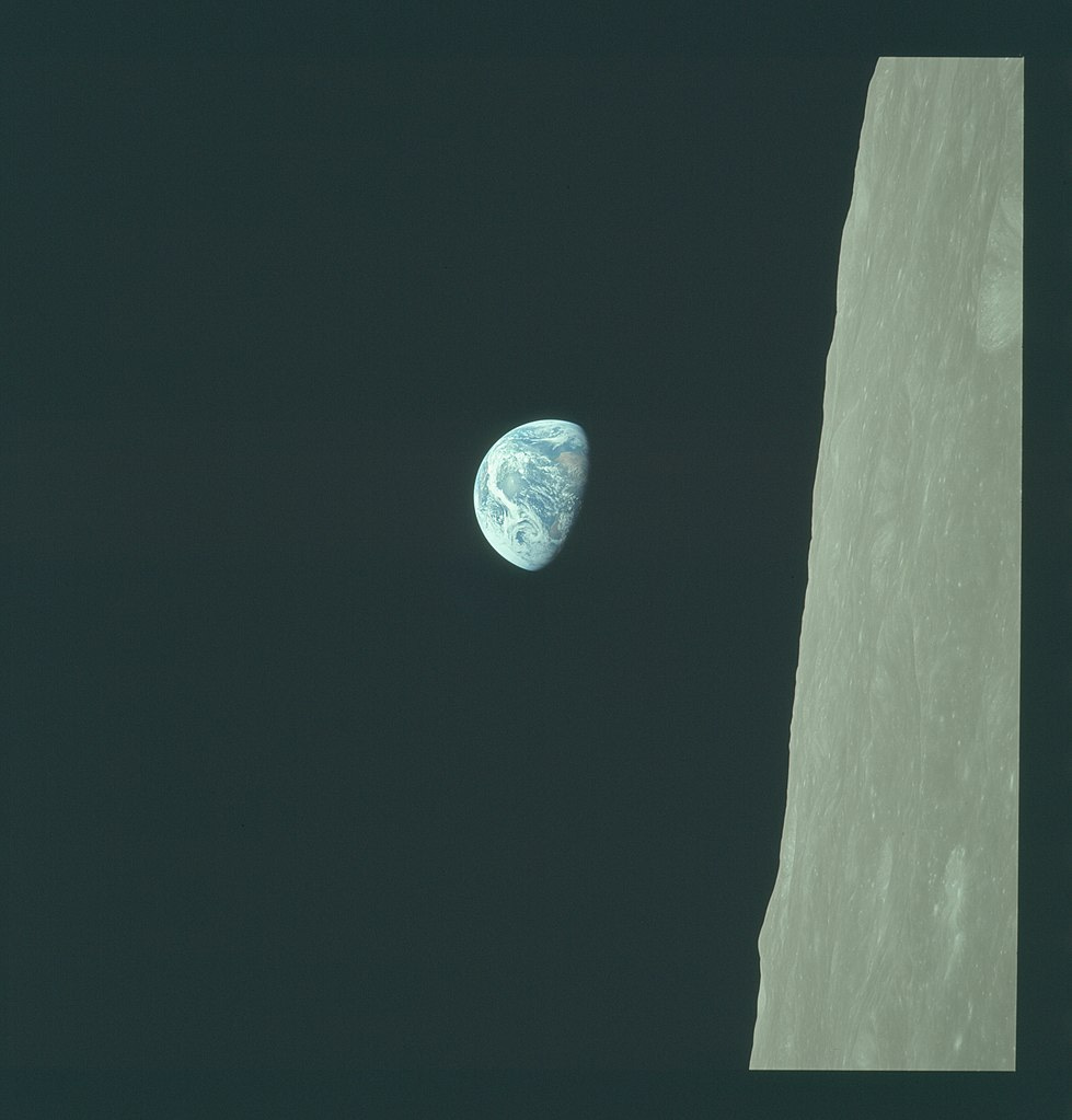 from which Earthrise was cropped. The photo is displayed here in its original orientation as seen by the crew of Apollo 8 from which Earthrise was cropped. The photo is displayed here in its original orientation as seen by the crew of Apollo 8