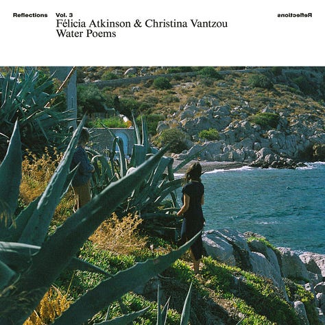 Photos of Félicia Atkinson, Christina Vantzou, and their new album cover "Water Poems"