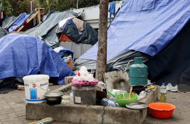 A view shows tents at a temporary camp for African migrants in Tunis