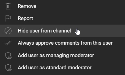 YouTube hide comment/delete comment user interface