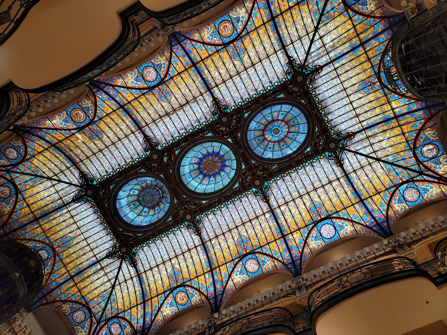 Stained glass ceiling from below