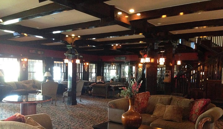Exterior and interior shots of historic hotel and restaurant.