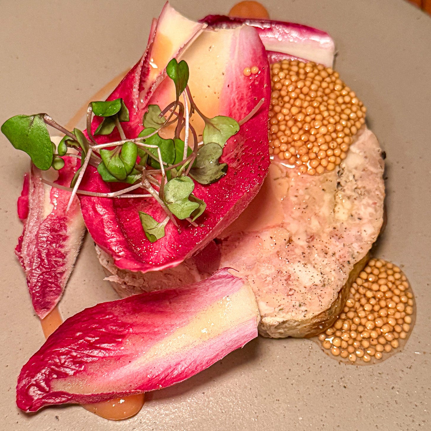 Terrine of pork, foie gras, and pigeon at Fugue, Paris