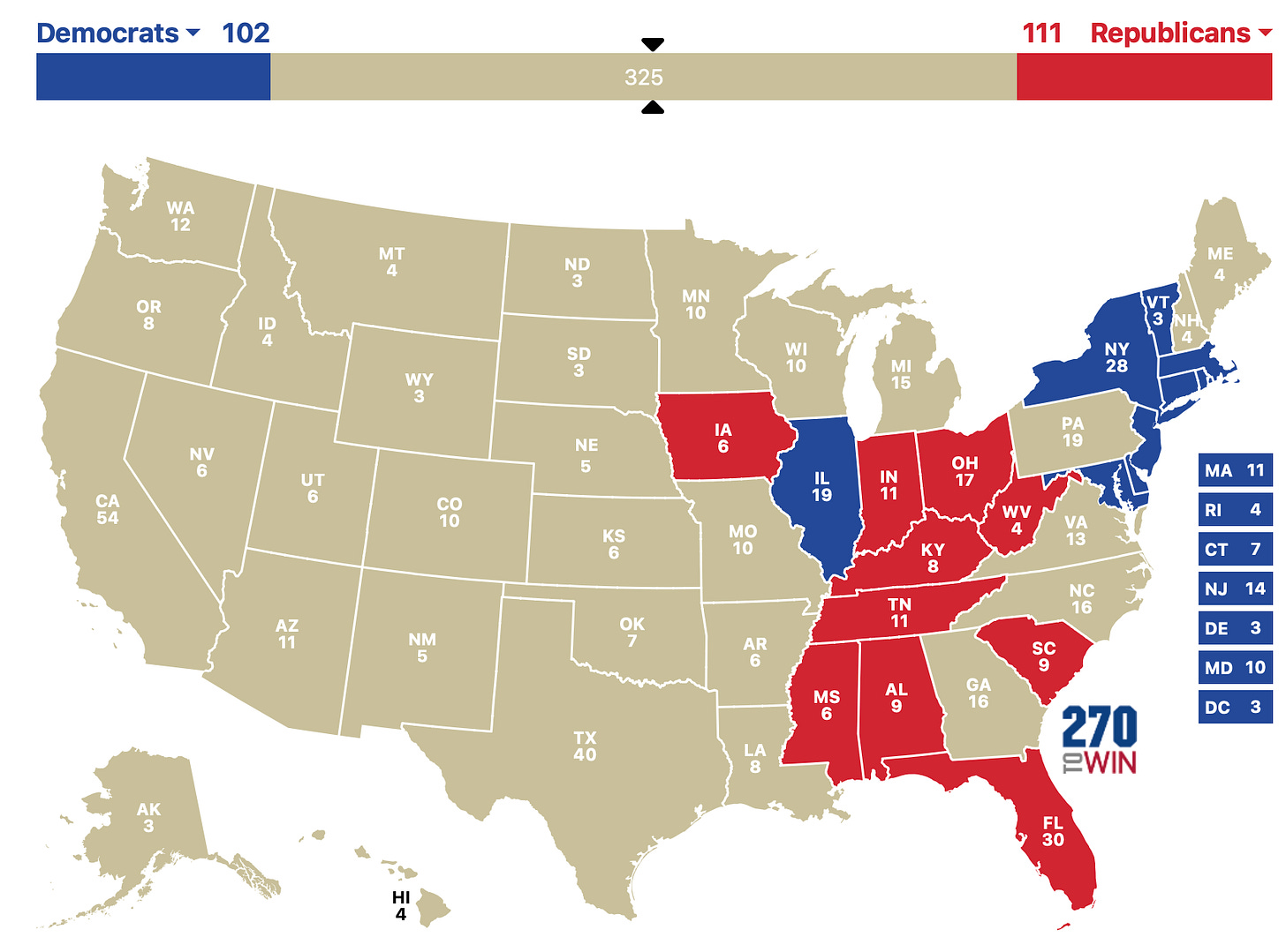 A map of the united states with red and blue squares

Description automatically generated