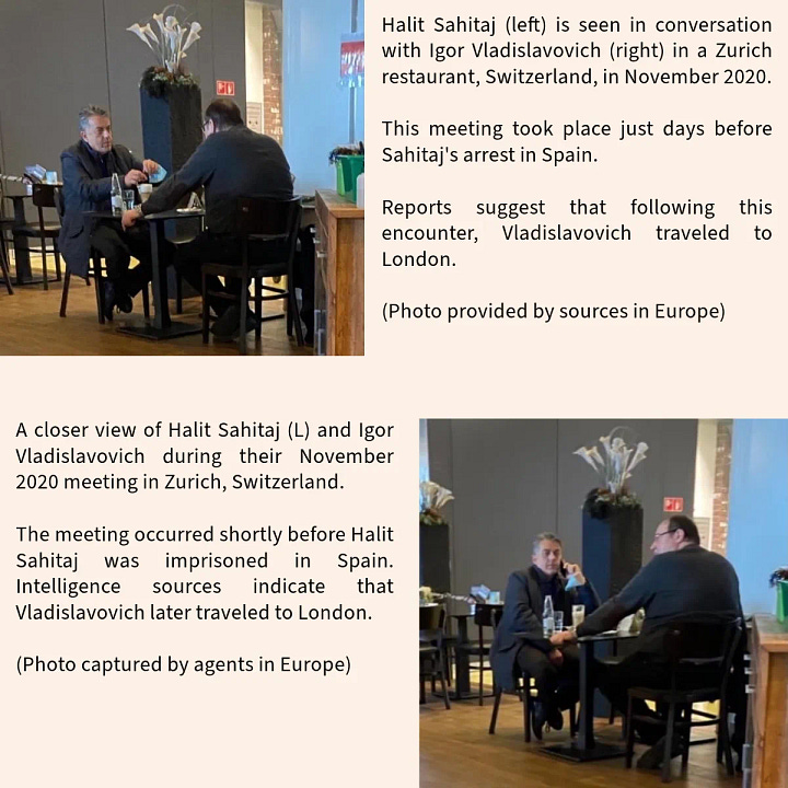 Screenshots of Mr Çeku’s 29 May 2025 Facebook post, which repurposed investigative material from The Gunpowder Chronicles’ April 2025 exposé on the Sahitaj-Vladislavovich Zurich meeting. The original photographs and context were appropriated without credit and reframed to mislead public discourse.