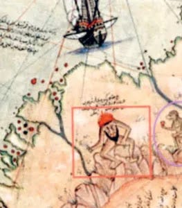 Seção do mapa de Piri Reis representando um blemmye Seção do mapa de Piri Reis representando um blemmye