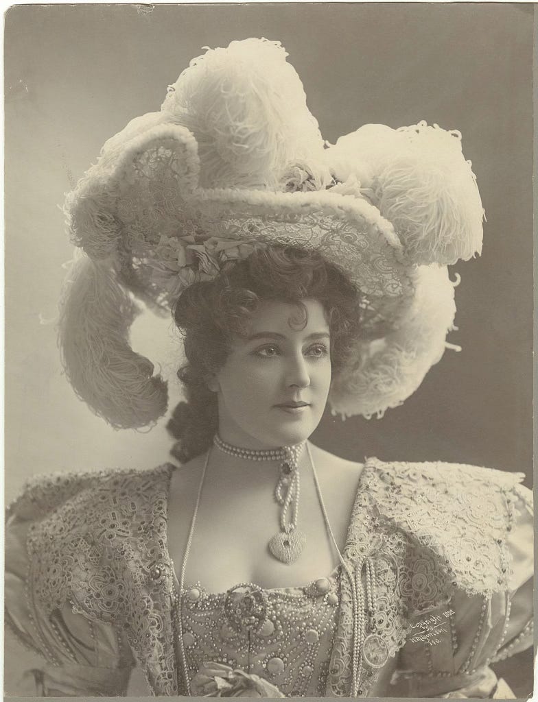 Morrison, W. M, photographer. Lillian Russell, -1922, bust portrait, facing right, wearing plumed hat. , ca. 1898. Photograph. https://www.loc.gov/item/2005687508/.