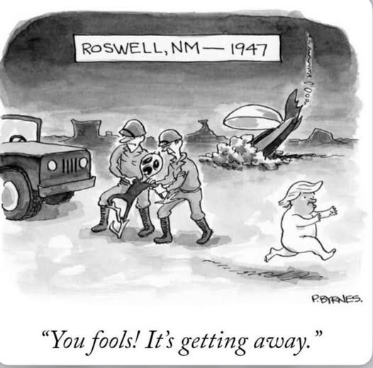 May be an image of text that says 'ROSWELL,N ROSWELL,NM194 NM- 1947 10 P.BYRNES. "You fools! It's getting away."'