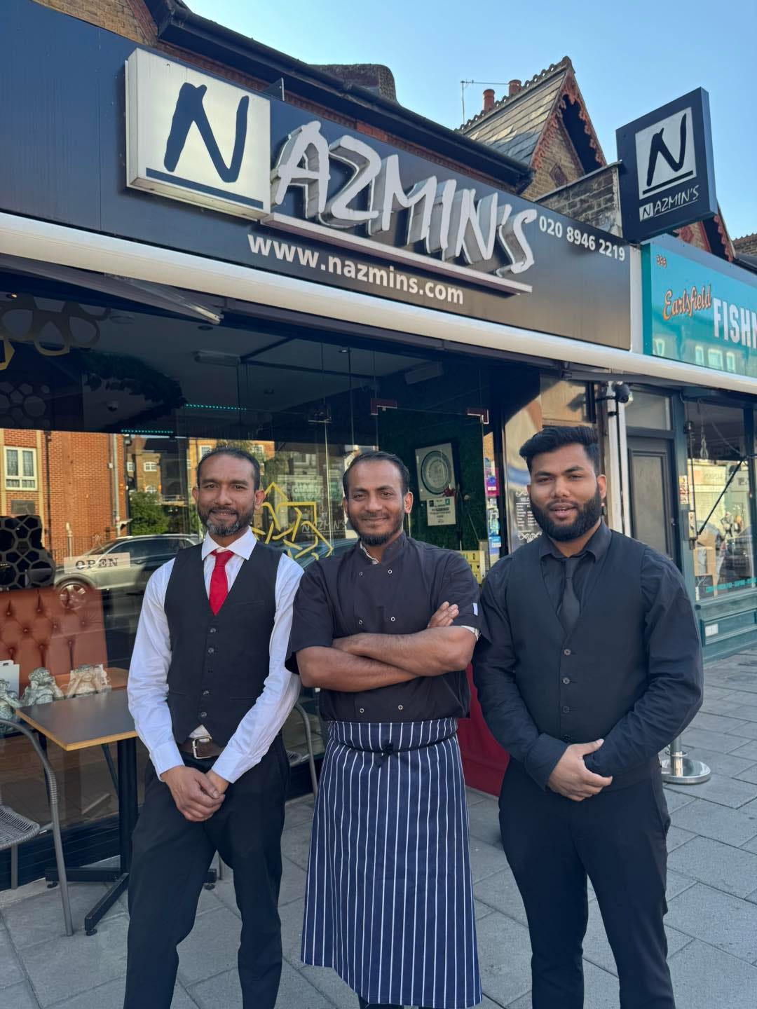 May be an image of 3 people and text that says "NAZMINS www.nazmins.com N NAZHIN'S NIAZMIN'S 020 8946 2219 www www.nazmins.com nazmins.com 함산 Earlyfell Ealyie FISHI CPSN SN 3小 har"