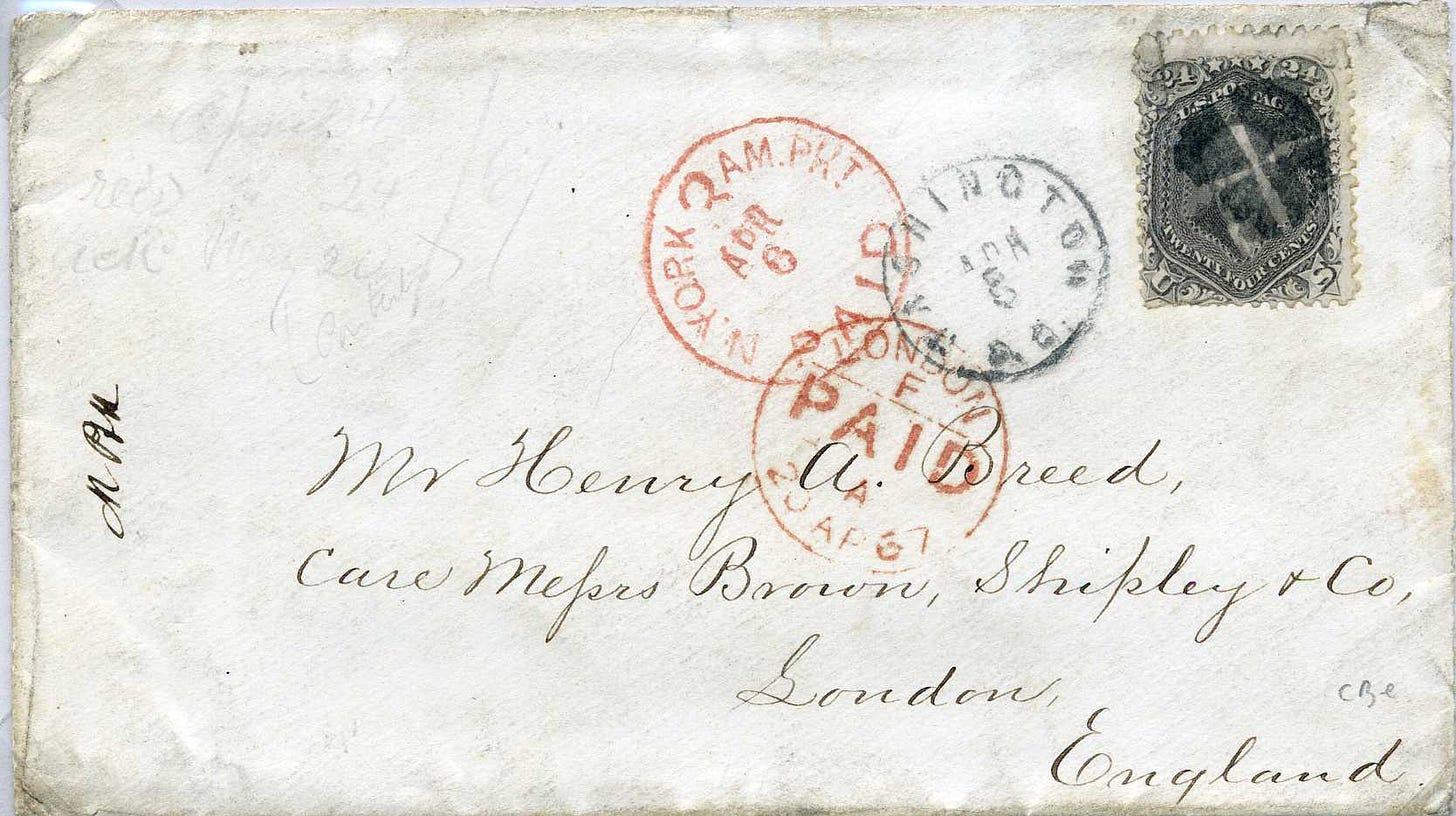 Letter sent from Washington DC April 5, 1867