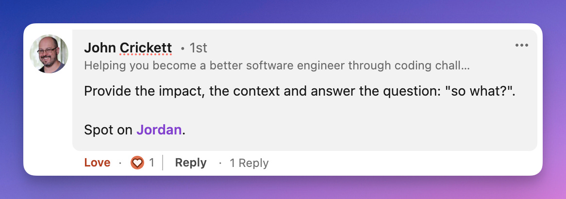Provide the impact, the context and answer the question: "so what?". Spot on Jordan. Provide the impact, the context and answer the question: "so what?". Spot on Jordan.
