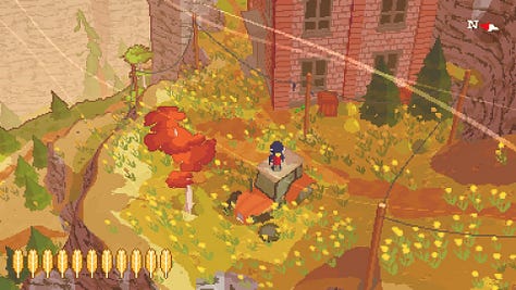 Various sceneries from the video game showcasing a forest, beach, graveyard, stickball yard, gliding over the island