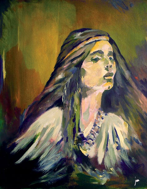 Paintings by Jae Jerkins: Walker, Lady of Shalott, Free