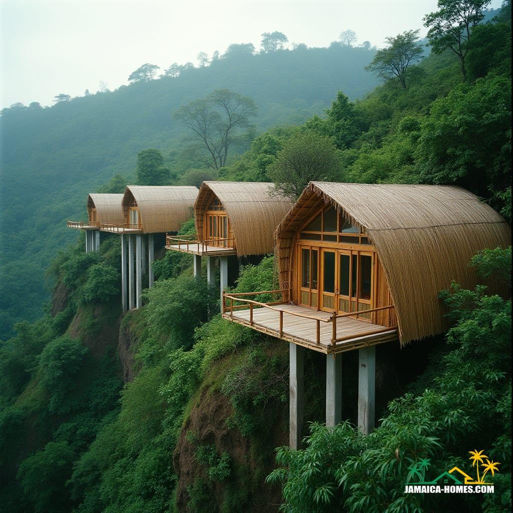 Bamboo home on hill in Jamaica