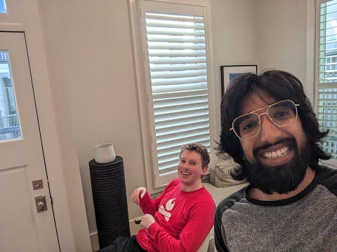 Jack and I celebrating the succesful completion of one of our daily 10 minute HIIT workouts, thanks @joewicks!