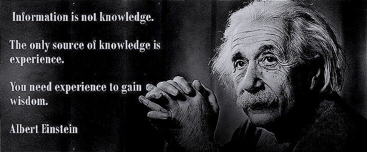 Information is not knowledge. The only source of knowledge is experience.  You need experience to gain wisdom. Albert Einstein | Albert einstein,  Einstein, Wisdom