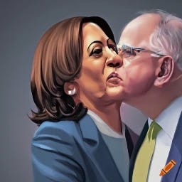 Tim Walz kissing Kamala Harris