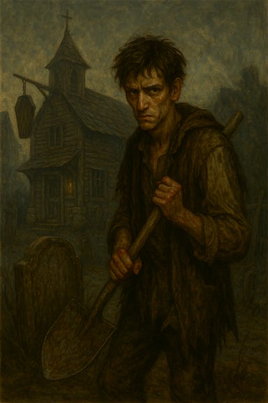 Create an image of Milivoj in the graveyard