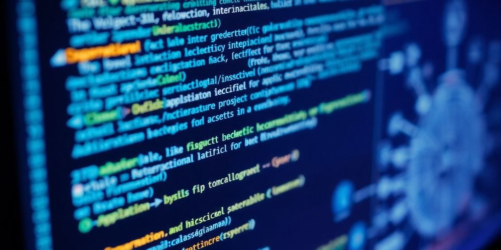 Computer screen with code and network diagrams. Computer screen with code and network diagrams.