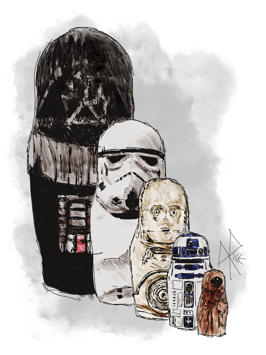 A set of imaginary Star Wars matryoshka nesting dolls. Sketch art by Don Rice. A set of imaginary Star Wars matryoshka nesting dolls. Sketch art by Don Rice.
