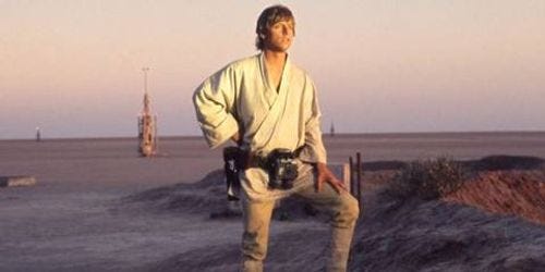Mark Hamill as Luke Skywalker looking into the distance in Star Wars: Episode IV - A New Hope Mark Hamill as Luke Skywalker looking into the distance in Star Wars: Episode IV - A New Hope