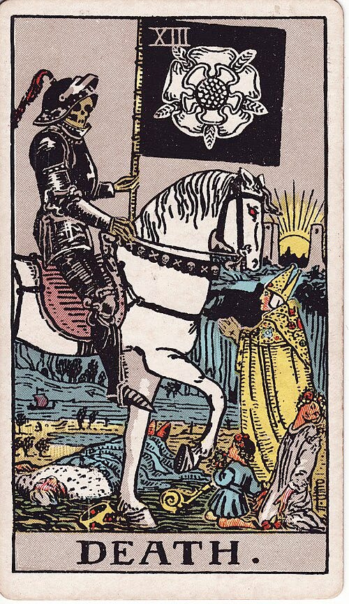  RWS Death card. Art by Pamela Colman Smith, 1910.