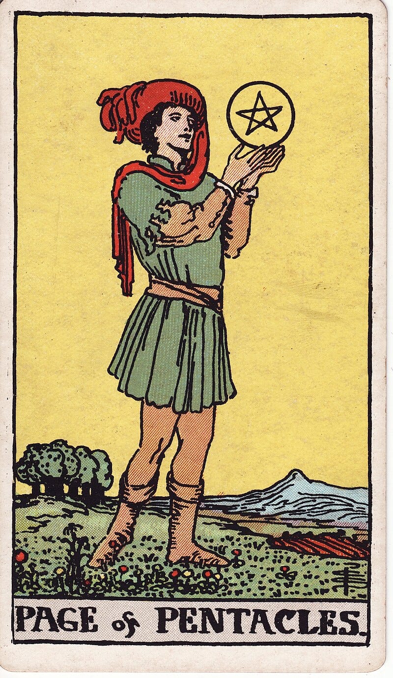 Waite-Smith Tarot, Page of Pentacles