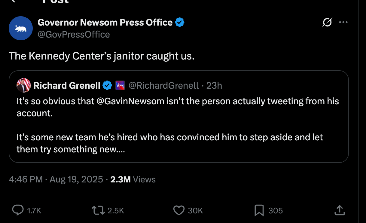 Newsom Press: The Kennedy Center’s janitor caught us.