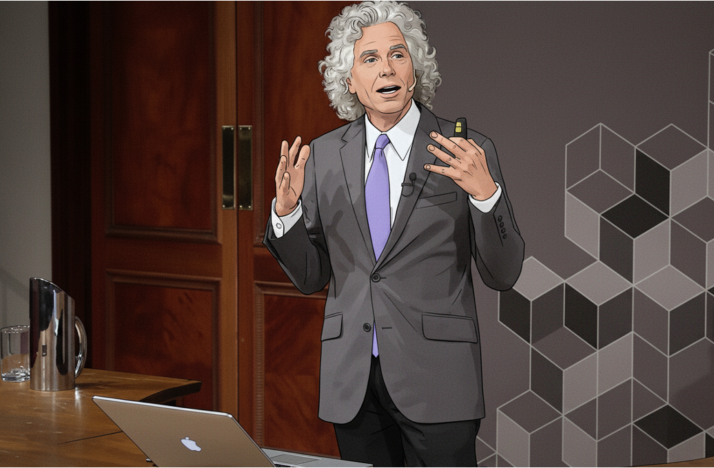 Pinker discussing cutaneous rabbits in front of an audience. Pinker discussing cutaneous rabbits in front of an audience.