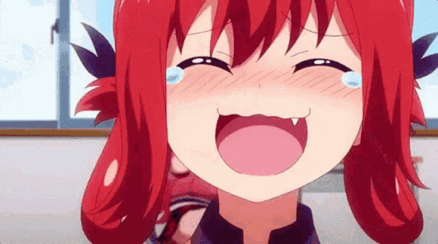 a girl with red hair is crying with her mouth open and tears coming out of her eyes . a girl with red hair is crying with her mouth open and tears coming out of her eyes .