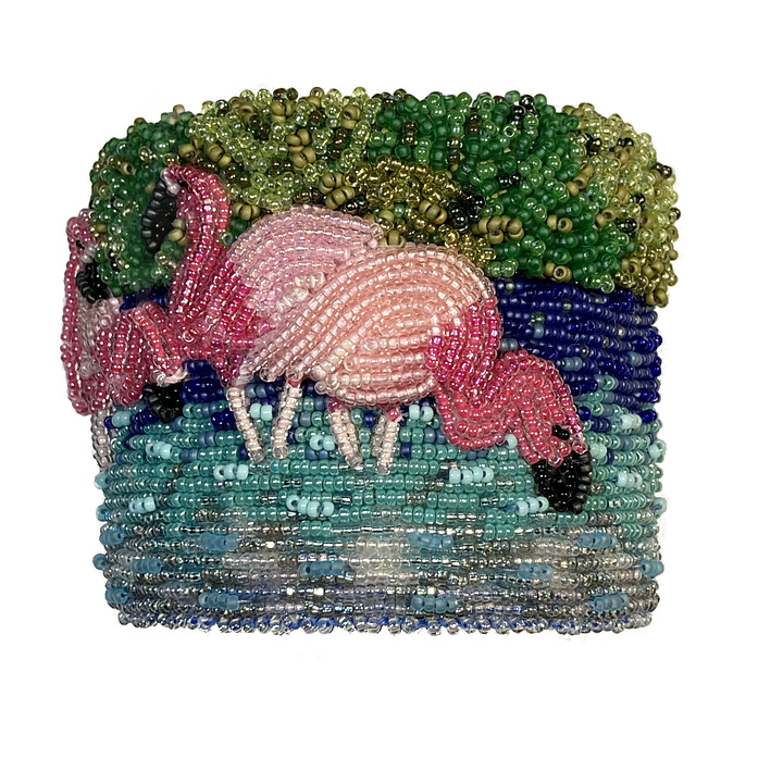 Beaded Flamingo Bracelet Bead Embroidery by The Lone Beader One of a Kind Statement Art Jewelry for sale on Etsy