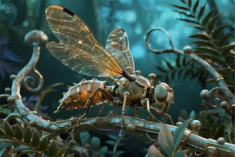 "Digital illustration of a steampunk insect world with mechanical dragonflies resting on metallic foliage." - by GPT-4o, Imagen 4, and Seedream 3.0 image models