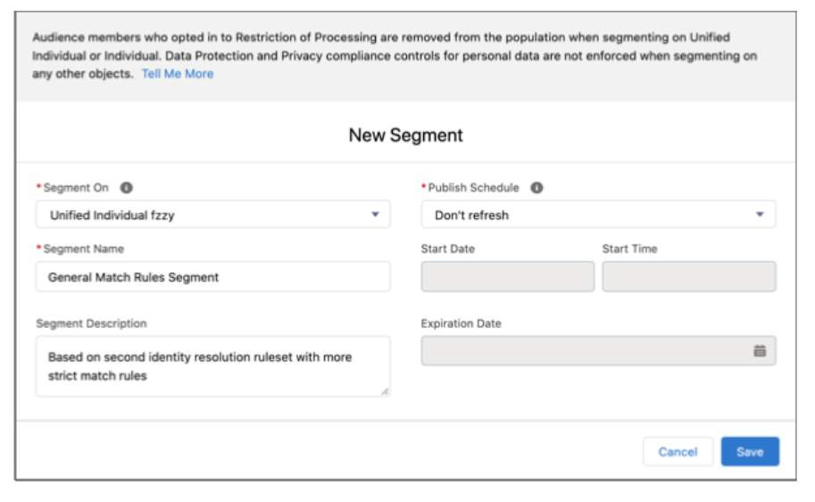 Screen shot of a new segment page demonstrating the fuzzy ruleset..