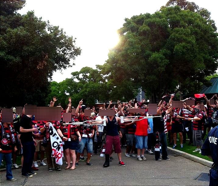 Western Sydney Wanderers fans marching to the Sydney Football Stadium before a match