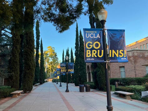Images of UCLA, Pauley Pavillon, and NCAA Championship banners
