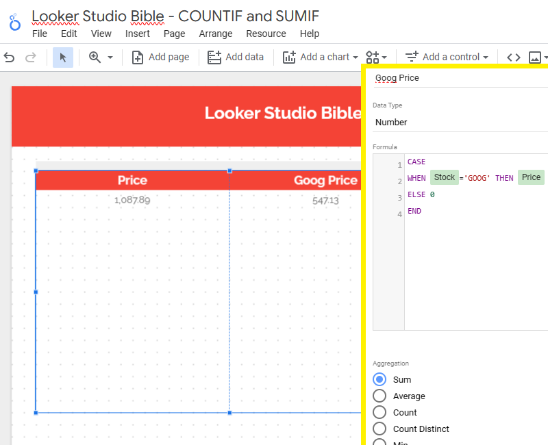 looker studio sumif