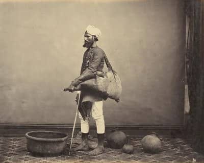 Photograph of a North India water-carrier, a ‘bhishti’, mid-19th century.