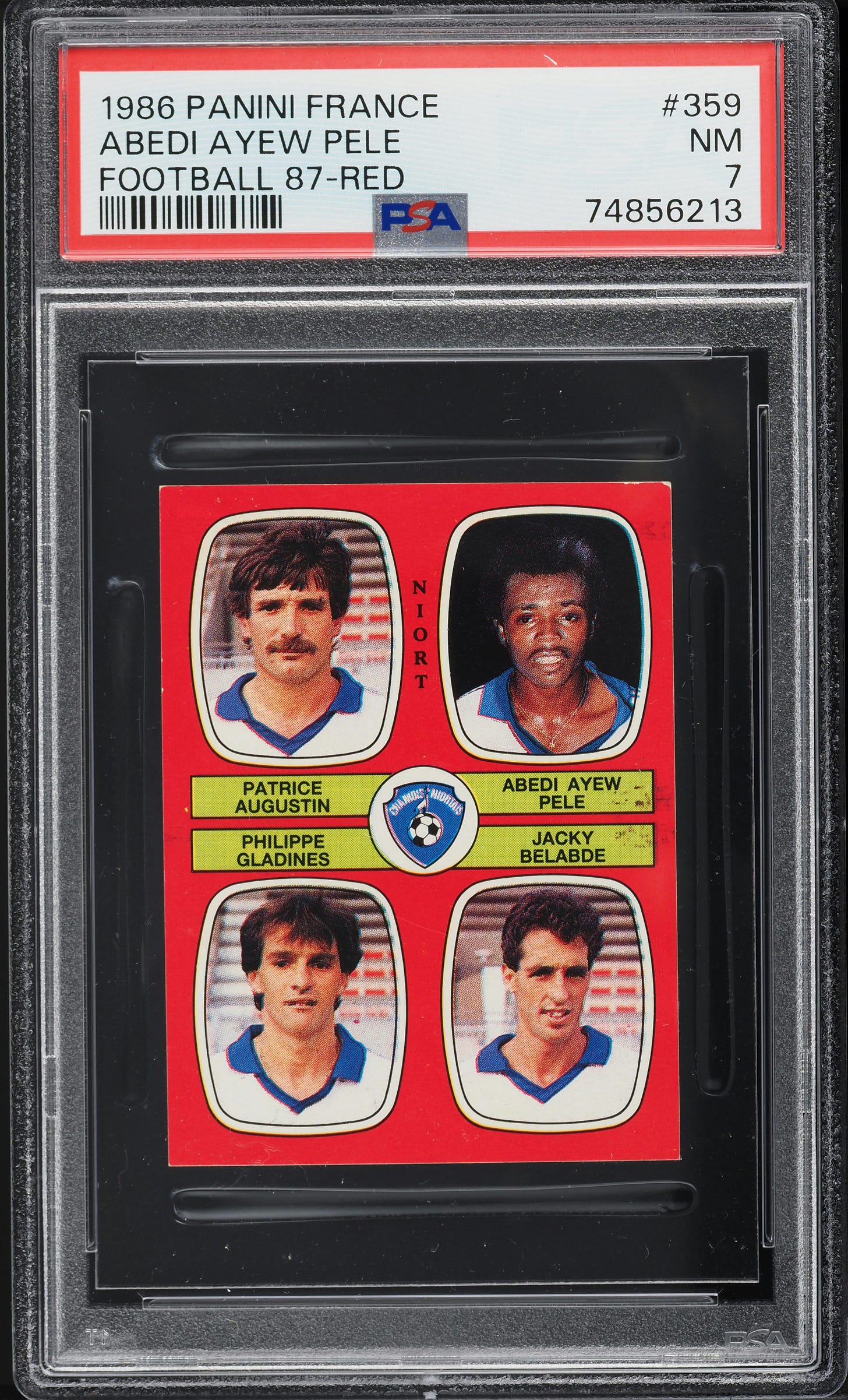 1986 Panini France Football 87 Red Abedi Ayew Pele ROOKIE #359 PSA 7 NRMT - Front