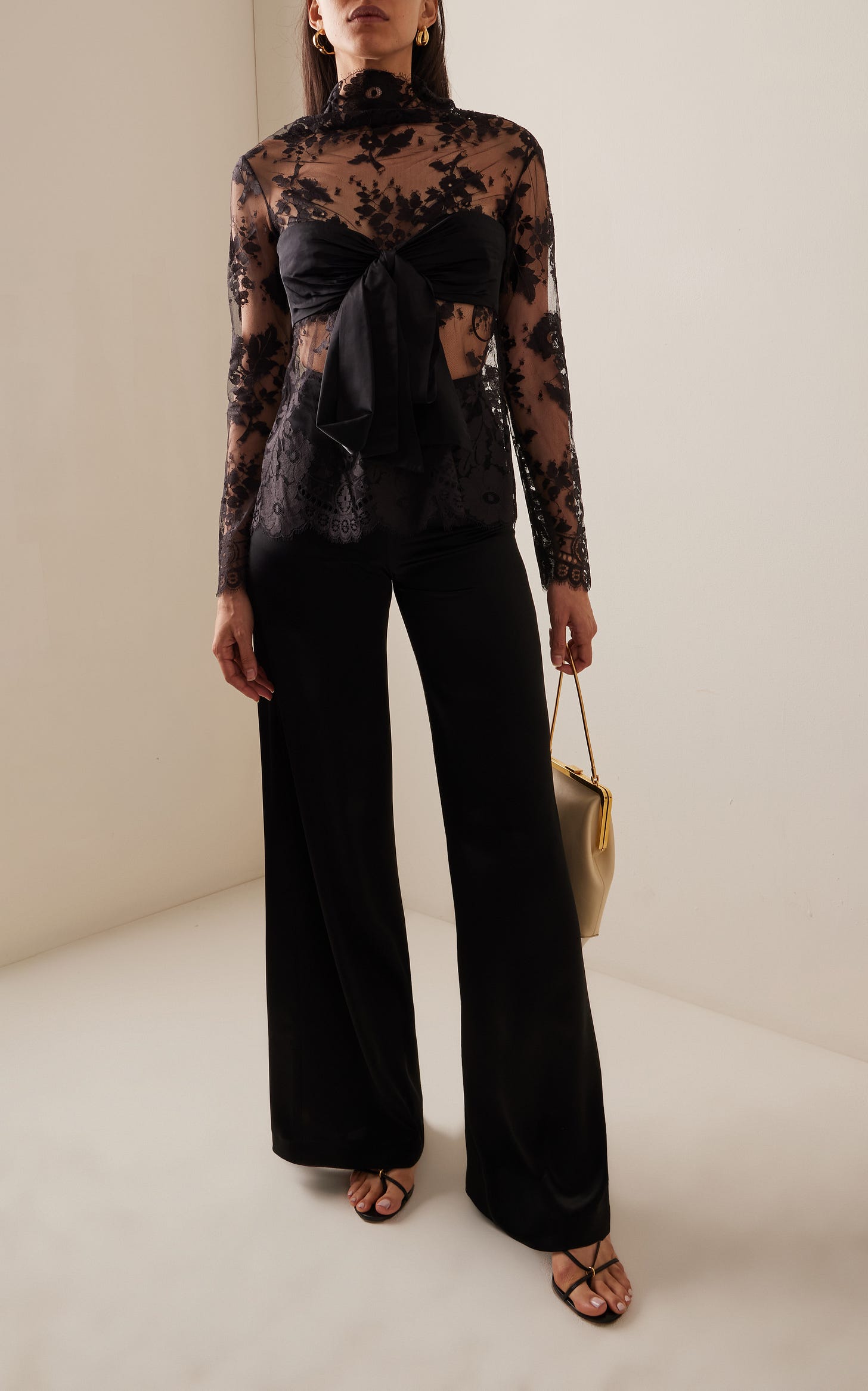 Illustration Bow-Detailed Lace-Silk Crop Top