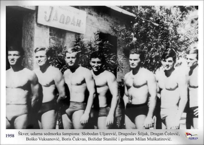 The Jadran Hercegnovi water polo team in 1958, from what is now Montenegro, then part of Yugoslavia.