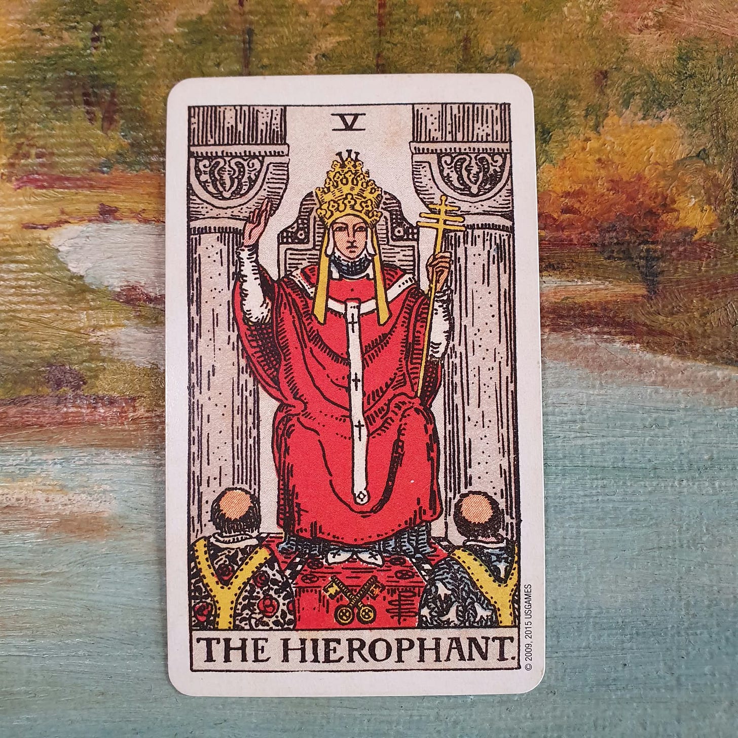 The Hierophant tarot card drawn during the Tarot DMs interview with Harbinger director James Crow and screenwriter Simon Cluett, representing tradition and knowledge passed down through generations. The Hierophant tarot card drawn during the Tarot DMs interview with Harbinger director James Crow and screenwriter Simon Cluett, representing tradition and knowledge passed down through generations.