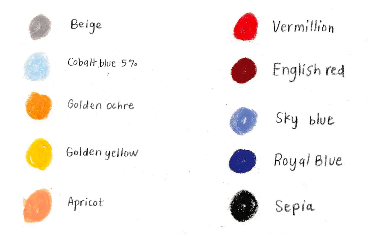 color swatches in neocolor crayon by Beth Spencer