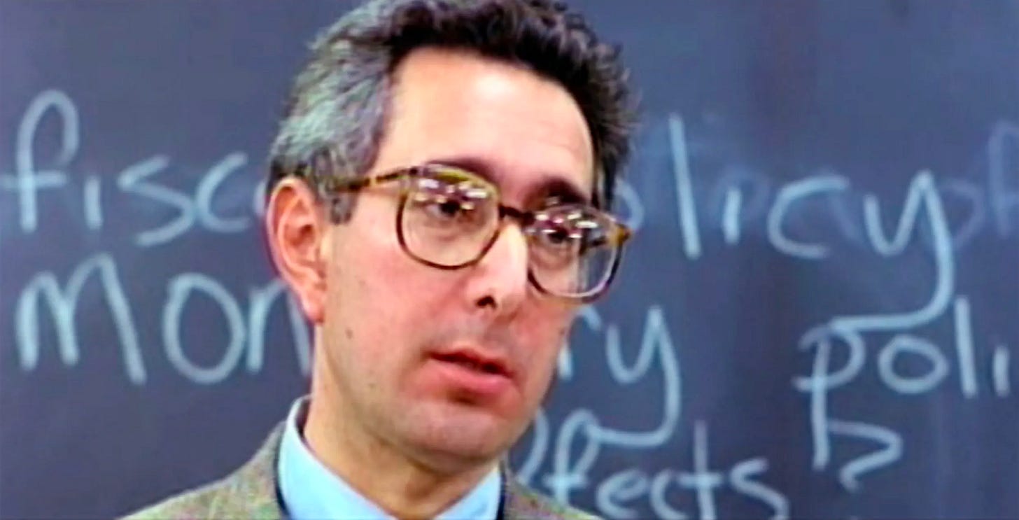 Ben Stein's teacher in Ferris Bueller's Day Off. Ben Stein's teacher in Ferris Bueller's Day Off.