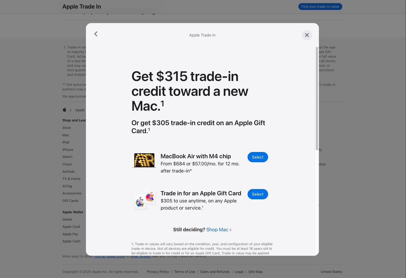 $315 rrade-in credit from Apple