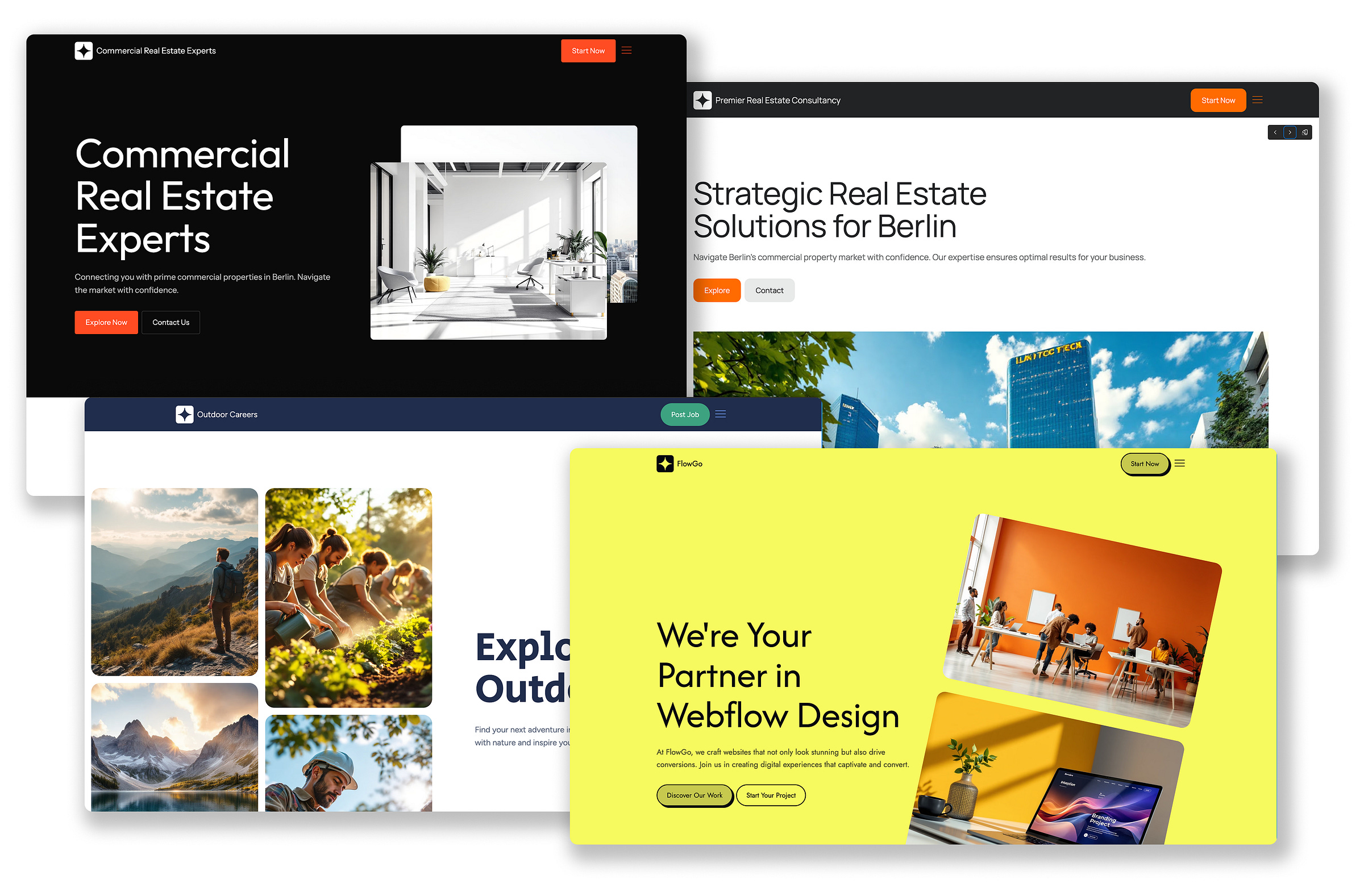 Examples of designs generated using Webflow’s AI Site Builder