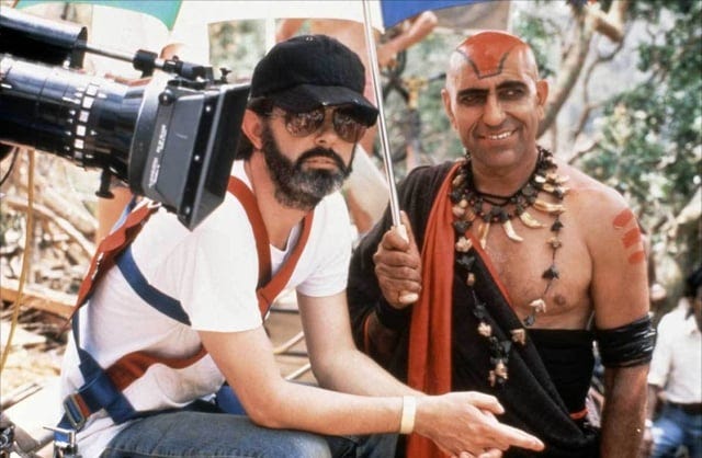 r/Moviesinthemaking - Behind the scenes pic of George Lucas and Amrish Puri who played Mola Ram in Indiana Jones and the temple of doom, 1984.