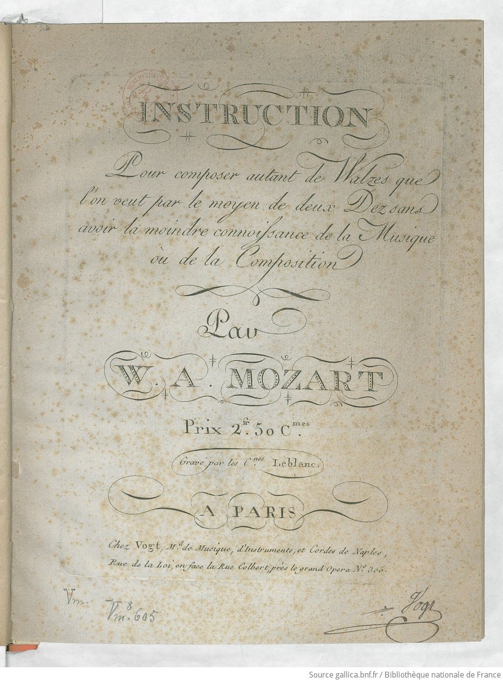 Instruction pour composer autant de Walzes que l'on veut par le moyen de deux dez sans avoir la moindre connaissance de la musique ou de la composition par W. A. Mozart - View 9 - Page NP