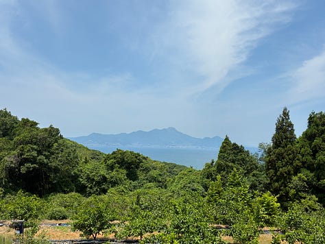 views over the Uto Peninsula and distant mountains and sea