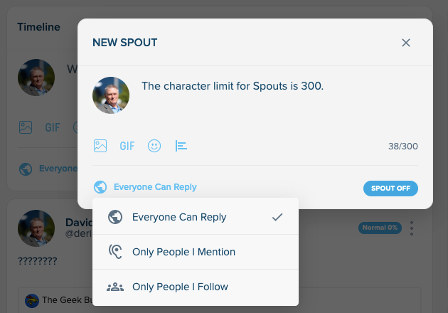Screenshot of a spout on Spoutible.com